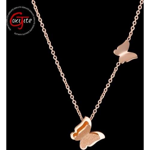 Goxijite Stainless Steel Cute Rose Gold Butterfly Pendant Necklace For Woman Girl Romantic Wedding Necklaces Jewelry Gift