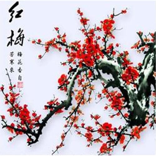 Full 5D Diy Diamond Painting Blossom Red Plum Picture Of Rhinestone Embroidery Mosaic Cross Stitch Kits Living DecorationZP-2823