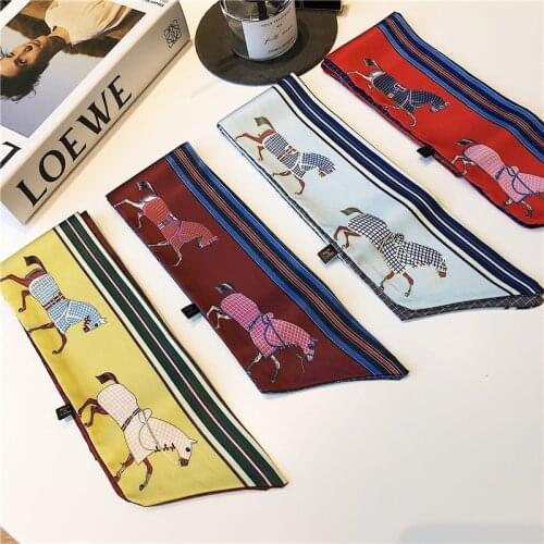 100cm Luxury Brand Design Horse Plaid Twill Scarf Double-deck Women Scarf Tie Head Silk Scarves & Wraps Neckerchief For Ladies