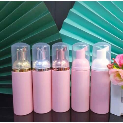 30pcs/lot 2OZ 60ml Pink Plastic Foam Pumps Empty Cosmetic Lashes Cleanser Shampoo Refillable Bottle With Rose Gold Silver Pump