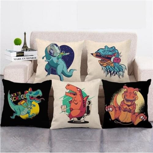 Cartoon Pattern Series Cushion Cover Cute Dinosaur Linen Hugging Pillow Cover Printing Cushion Cover