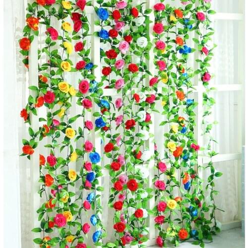 220CM/lot Silk Roses Ivy Vine with Green Leaves For Home Wedding Decoration Fake leaf diy Hanging Garland Artificial Flowers New