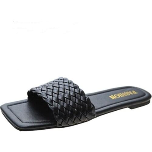 Slippers female summer wear new wild ins tide models flat bottom square head net red wet water word sandals and slippers