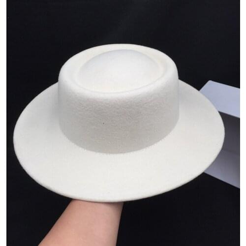 Fedoras Web celebrity with small sweet white Panama flat hat French retro elegant British female is concave and convex felt