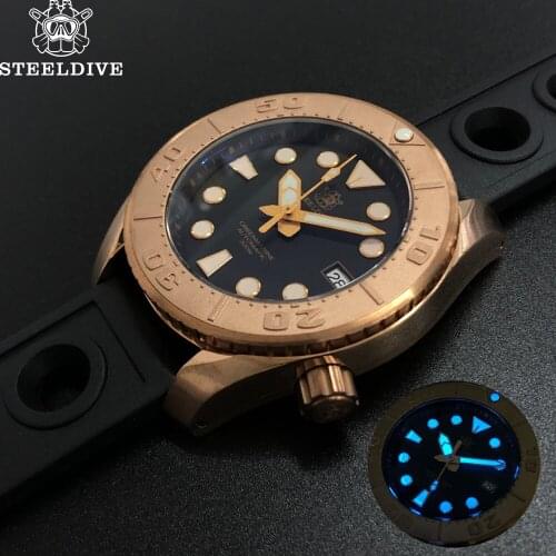 Steeldive Germany CUSN8 Tin Bronze Case Blue Luminous Sapphire NH35 Automatic Dive Watch for Men 200M Diving Mechanical Watch