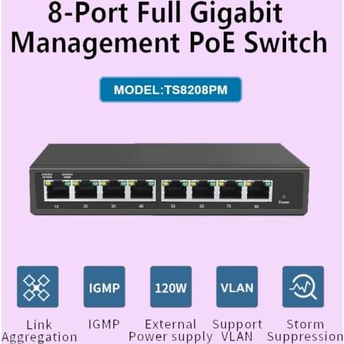 VLAN 8 Port Gigabit managed poe Switch POE+ ieee802.3af/at compliant
