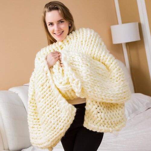 TONGDI Soft Warm Large Handmade Knitted Coarse Woolen Blanket Pretty Gift For Winter Bed Sofa Girl All Season Sleeping Bag
