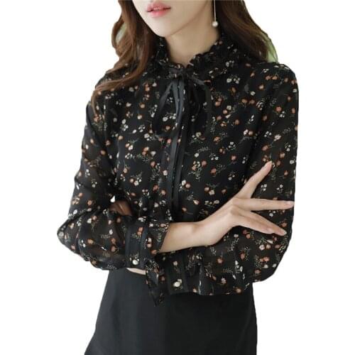 Elegant Plus Size Chiffon Blouse Women Spring Summer Floral Shirt 2021 New Long-sleeved Tops Blousa 216b