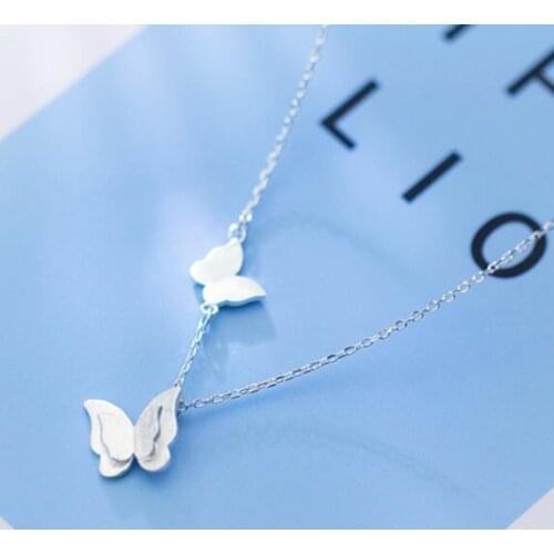MloveAcc New Fashion Korean 925 Sterling Silver Jewelry Handmade Female Sweet Double Butterfly Temperament Pendant Necklaces
