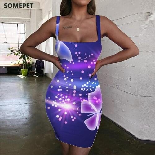 SOMEPET Butterfly Dress Women Animal Bodycon Dress Psychedelic Sundress Novel 3d Print Womens Clothing Summer Beach Korean Style