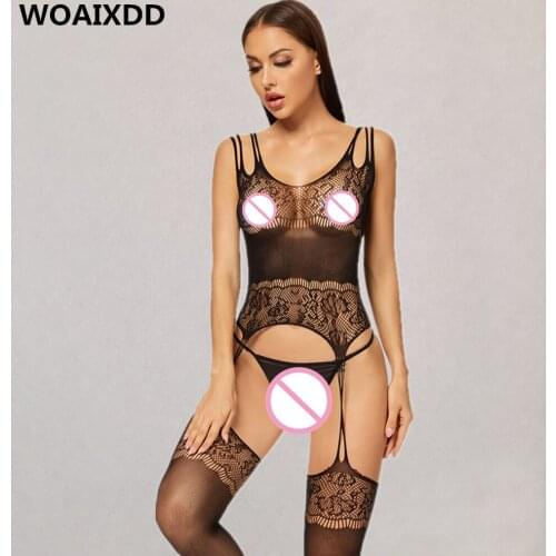 Women Sexy Erotic Lingerie Cosplay Costumes Black Fishnet Bodystockings Open Crotch Bodysuits Female Transparent Underwear