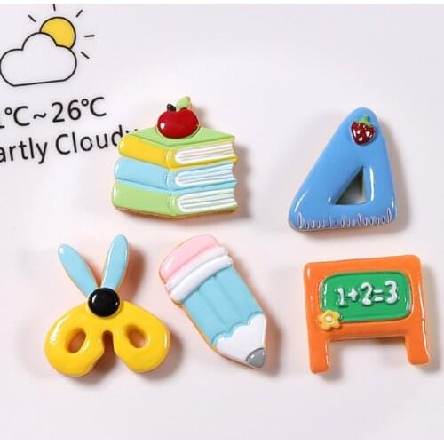 20pcs New Resin Hybrid Simulation Stationery Learning Supplies Flat Back Cabochon Scrapbook DIY Embellishments Accessories