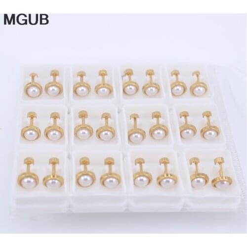 2019 New Gold Color Imitation pearls Simple Exquisite Stud Earrings for Women Stainless Steel fashion Jewelry 12 pairs/set ZN33