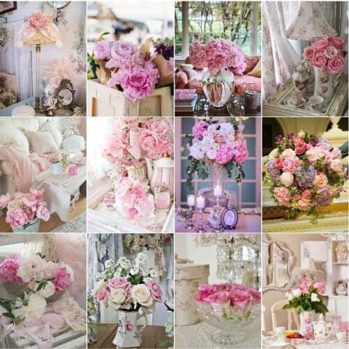 Pink Roses Flower Arrangement Diy 5D Diamond Paintings Full Square and Round Embroidery Mosaic Cross Home Decoration for Gift