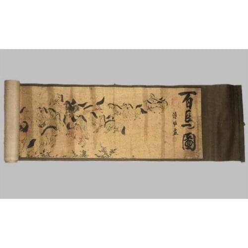 Antique calligraphy and painting calligraphy scroll painting horse figure