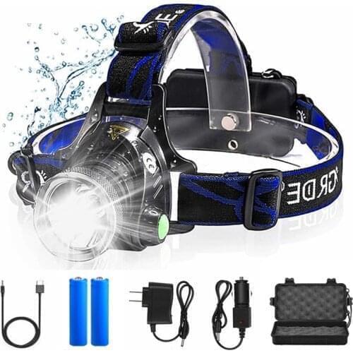D2 8000LM Led USB Headlamp 18650 Zoom Head Lights Waterproof Forehead Headlights Rechargeable Torch Hunting Mining Fishing Light
