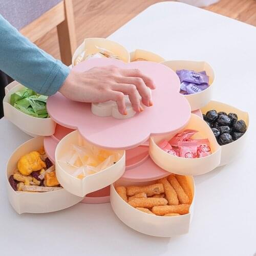 European Creative Flower Petal Fruit Plate Grids Candy Storage Box Nut Snack Tray Rotating Snack Box for Party Wedding Gift Box