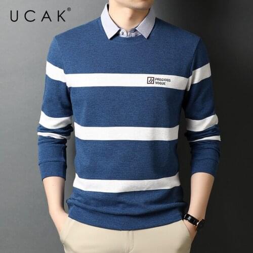 UCAK Brand Classic Long Sleeve Cotton Striped T Shirt Homme Spring Autumn New Arrival Streetwear Casual Tshirt Men Clothes U5668
