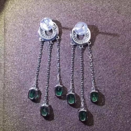 Grace delicate tassels strand Natural green Emerald drop earrings 925 silver natural gemstone earrings women party gift jewelry