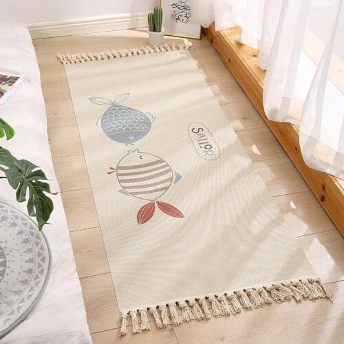 Cotton Linen Home Geometry Handmade Woven Tapestry Book Room Bedroom Nordic Sofa Tassel Pad Floor Mat Bedside Rug Decoration