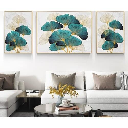 Nordic Oil Painting Abstract Green Ginkgo Leaves Canvas Poster For Living Room Wall Modern Art Home Wall Decoration Cuadros