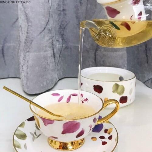 Ceramic Creative Coffee Cup Home Decoration Tea Set Ceramic Heating Base Round Small Tray Golden Spoon Afternoon Tea Tea Set
