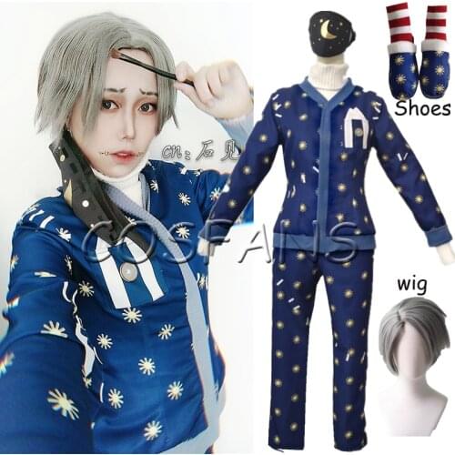 Identity V Cosplay Costumes Set Survivor Embalmer Aesop Carl Cosplay Costume Man In Dream Skin Costumes Blue Suits Pajamas wig
