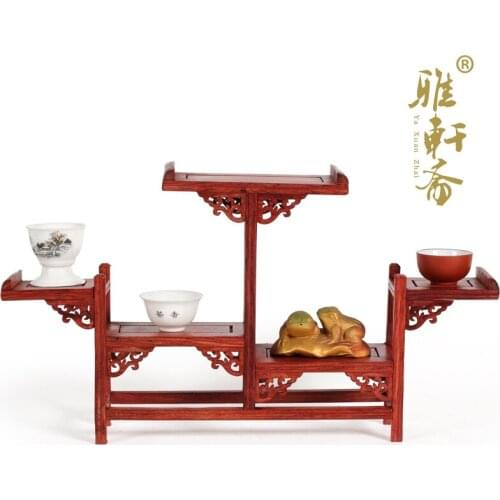 [red] TZ Zhai shelf mahogany carved ornaments teapot base frame table of exquisite workmanship