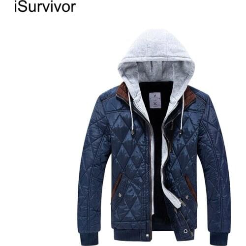 ISurvivor Autumn And Winter Mens Jackets Plus Velvet Thickening Tide Brand Mens Casual Hooded Jacket Men