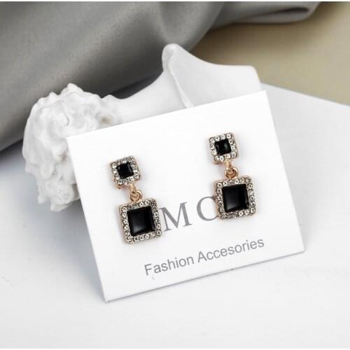 Minimalist Jewelry Black Stud Star Love Heart Geometric Bowknot Rhinestone Earrings For Women Korean Style Fashion Simple Brinco