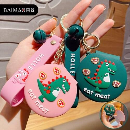 Fashion Cartoon Dinosaur Makeup Mirror Anime Keychain Cute Personality Mini Portable Keychain Ladies Creative Gift Keychain