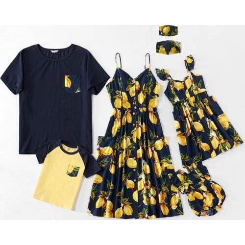 PatPat Mosaic Lemon Print Family Matching Dark Blue Sets
