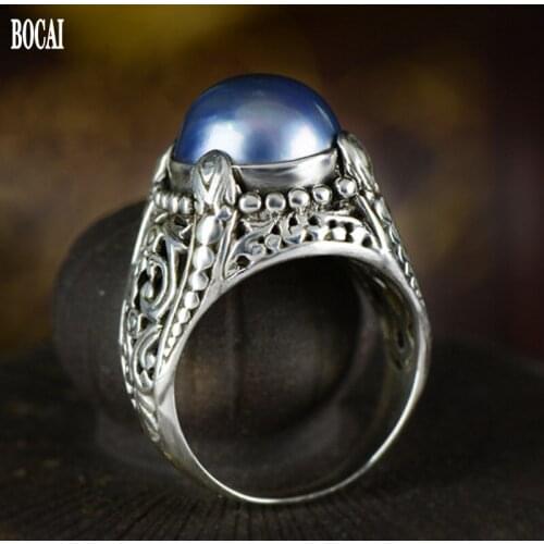 2020 new Creative Baroque Natural Marble Bead Woman Ring 100% real S925 pure Ring Lady Thai Silver Ring fashion Jewelry