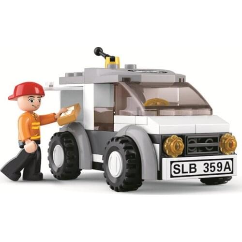 SLUBAN 2021 New Mini Express Car Postal Transporter Delivery Truck Model Building Blocks City Educational Bricks Children Toys