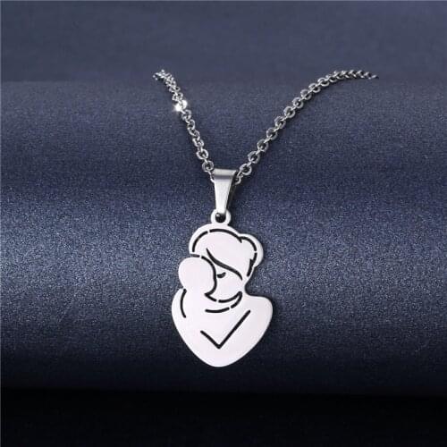 Stainless Steel Pregnant Woman Hollowout Forever Necklace Round Pendant Choker High Quality Family of Three People