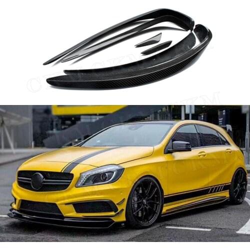 Carbon Fiber Front Bumper Foglamp Trims Covers Side Fin Canards For Mercedes Benz A Class W176 AMG line Sport 2013-2015
