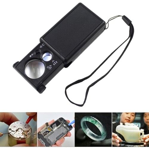30/60x Illuminated Jewelry Magnifier Portable Plastic Currency Detector Magnifier Stamp Handheld Mini Magnifier with LED UV Lamp