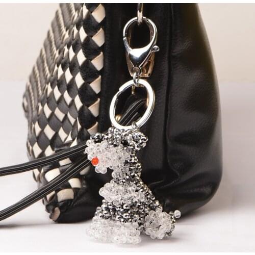 RongDe Exquisite Hand woven lovely man-made crystal schnauzer Purse Bag Buckle HandBag Pendant For Car Keyrings