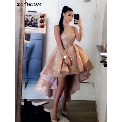 Sequined Rose Pink Evening Dresses 2021 Formal Party Night Vestidos De Gala Elegant Short Front Long Back Graduation Prom Gowns