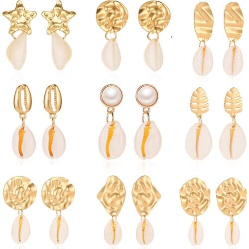 Boho Gold Silver Color Beach Shell Starfish Conch Pearl Drop Dangle Earrings for Women Beach Piercing Earring Summer Surf Gift