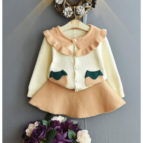 Girls Sweater Skirt Suit 2020 New Autumn Kids Princess Cardigan Knitted Sweater Two-piece Suit Baby Girl Winter Clothes