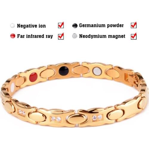 Fashion Healthy Magnet Bracelet for Woman Rhinestone Stainless Steel Health Care 4 Elements Bracelet Hand Chain Bangle Jewelry