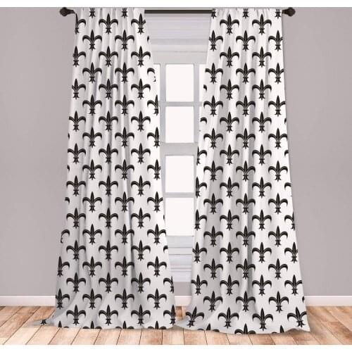 Fleur De Lis Curtain for Kids Room Floral Royal Black Lily Vintage Kingdom Insignia Flourish Window Drapes Living Room
