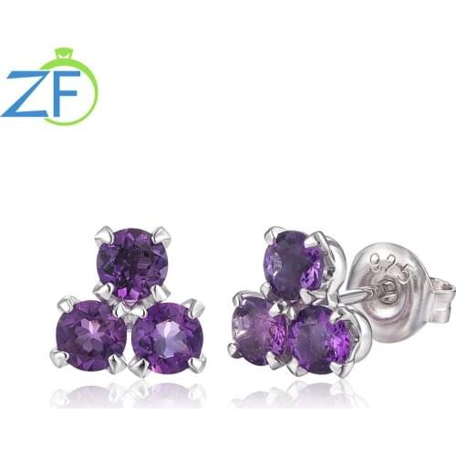 GZ ZONGFA Best Selling 925 Sterling Silver Natural Amethyst Dainty Simple Crystal Studs Earrings For Women
