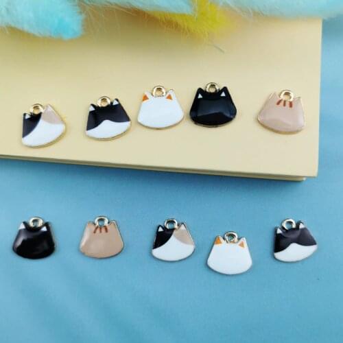 10 PCs Fashion Gold Color Metal Charms Cat Animal Kawaii Multicolor Enamel DIY Making Necklace Jewelry 14*15 mm