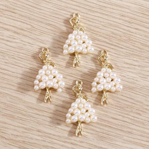 4pcs 14*27mm Lovely Dance Girl Charms Connector for Making Necklace Drop Earrings Imitation Pearl Pendants Handmade Jewelry Gift