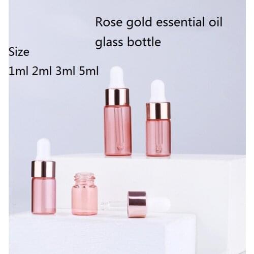 50pcs 1/2/3/5 ML Clear Glass Essential Oil Aromatherapy Dropper Bottles Rose Gold Cap Reagent Drop Eye Liquid Pipette Bottle