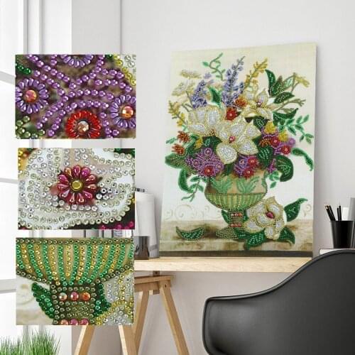 5D Vase Diamond Embroidery Flower Diamond Painting Partial Cross Stitch Kits Embroidery Diamond Painting Special Shaped Drill