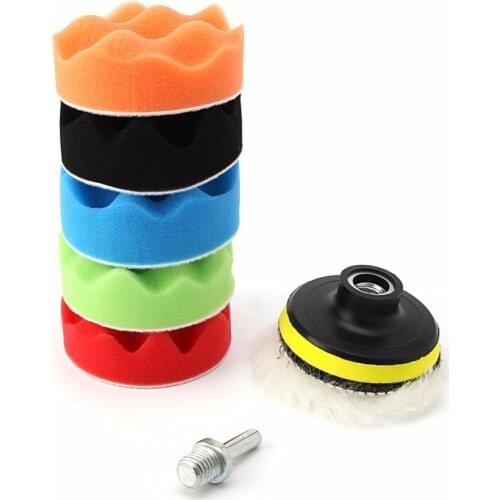 7Pc Car Polisher Polishing Waxing Buffing Woolen&Sponge Pads Kit 3/4/5/6/7
