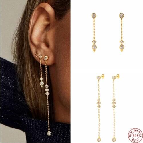 Aide 925 Sterling Silver Long Chain Tassel Drop Earrings for Women Shining Starry Waterdrop Zircon Dangle Earring Wedding Jewel